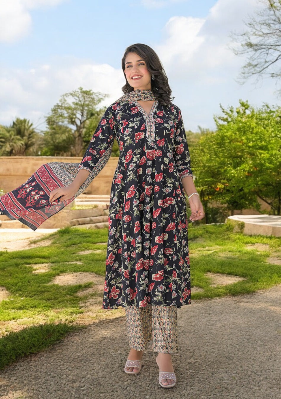 Twilight Rose Anarkali Set