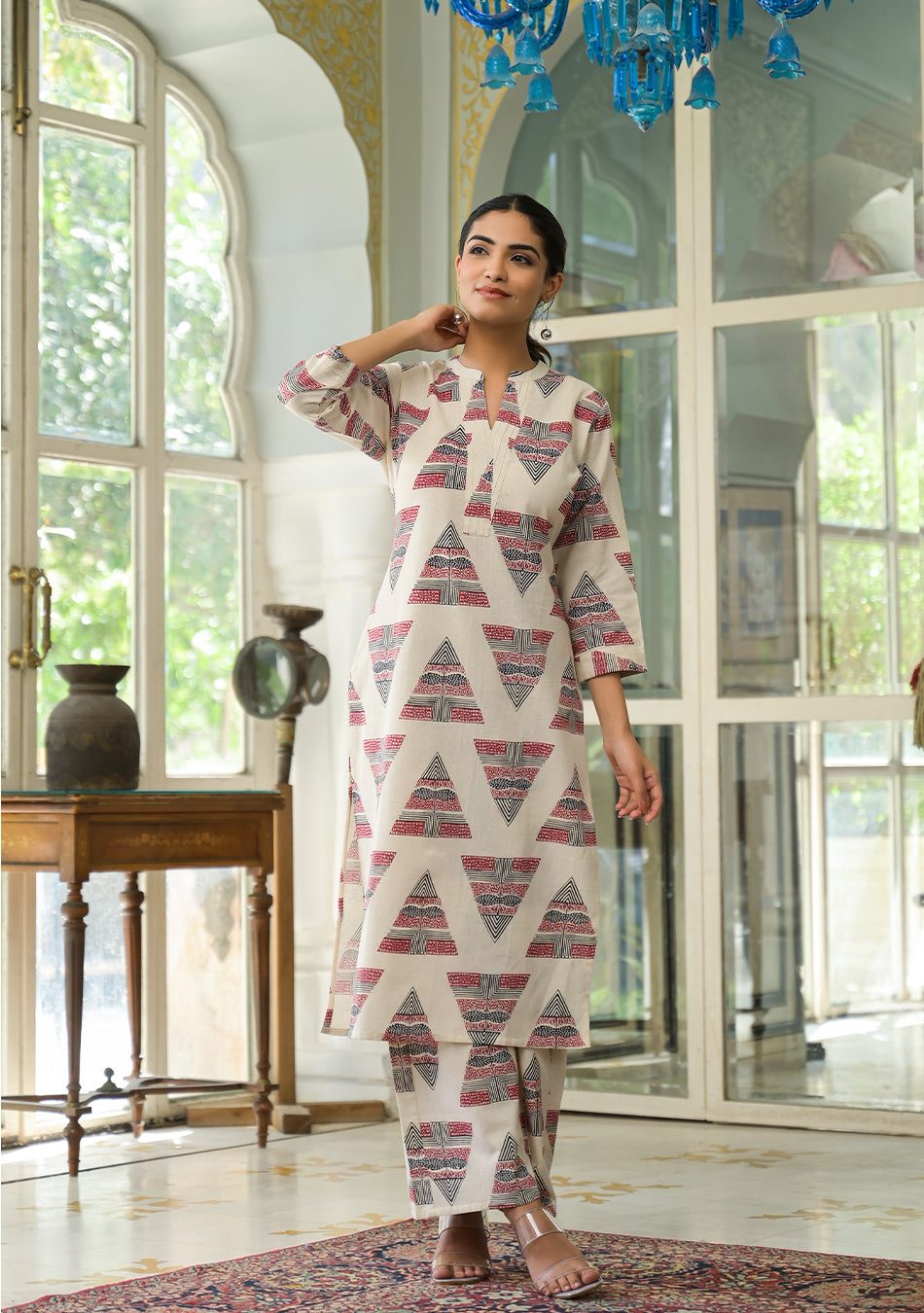 Red Tribal Print Co-ord Set