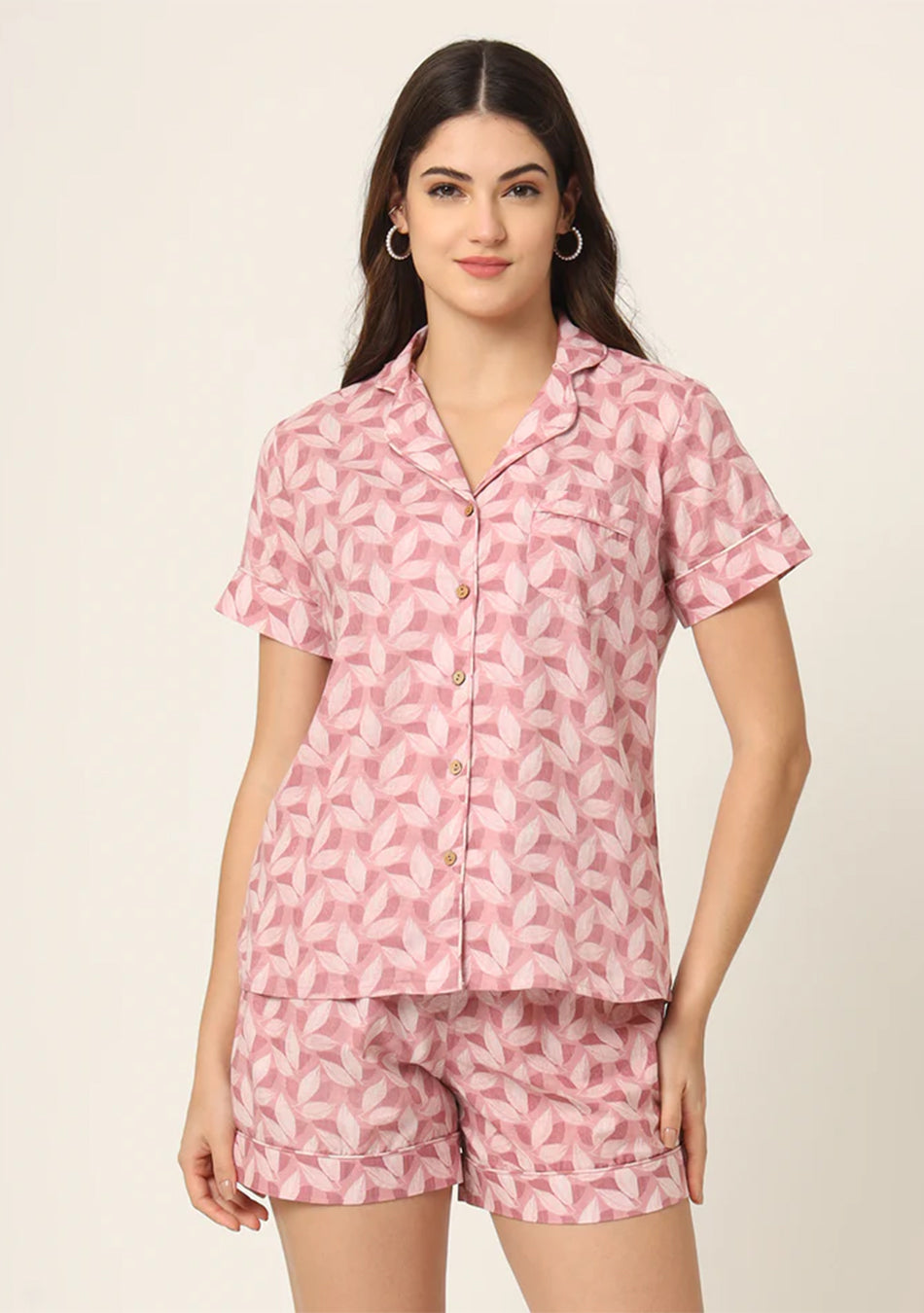 Pink Printed Pure Cotton Regular Night Suit