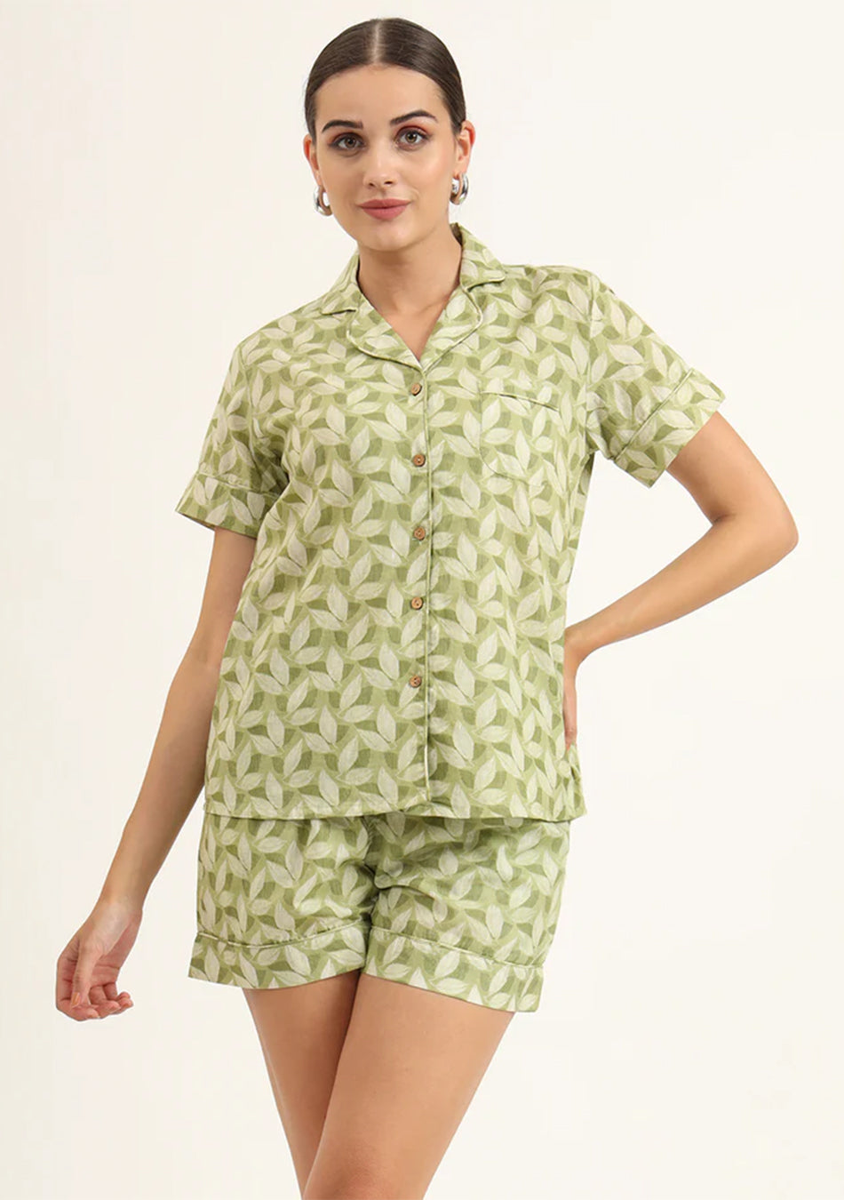 Green Printed Pure Cotton Regular Night Suit