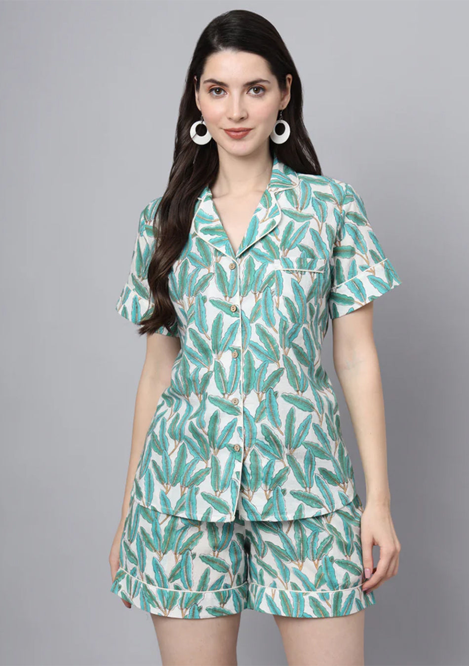 Handblock Print Green Cotton Night Suit