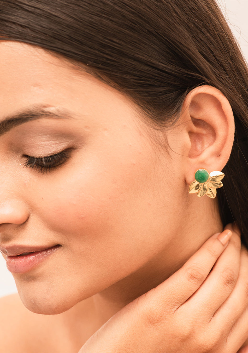 Emerald Leaf Silver-Gold Plated Earrings