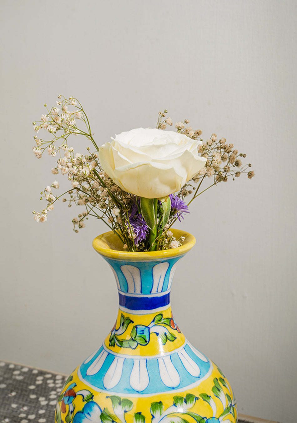 BLUE POTTERY YELLOW GENIE VASE