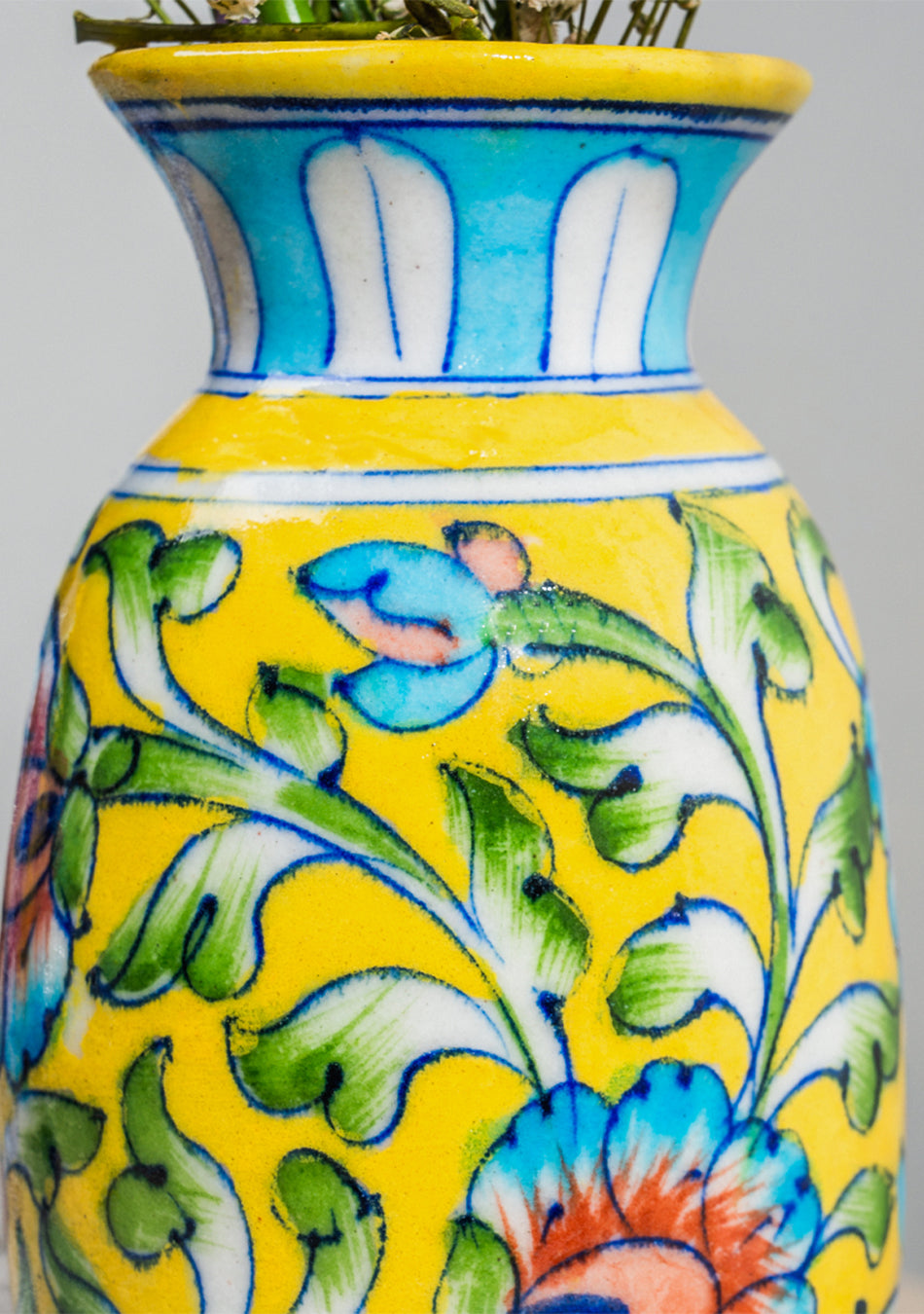 Blue Pottery Yellow Floral Vase