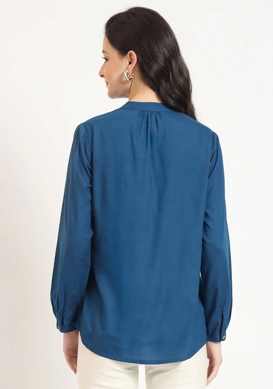 Aqua Blue Solid Pintex Top