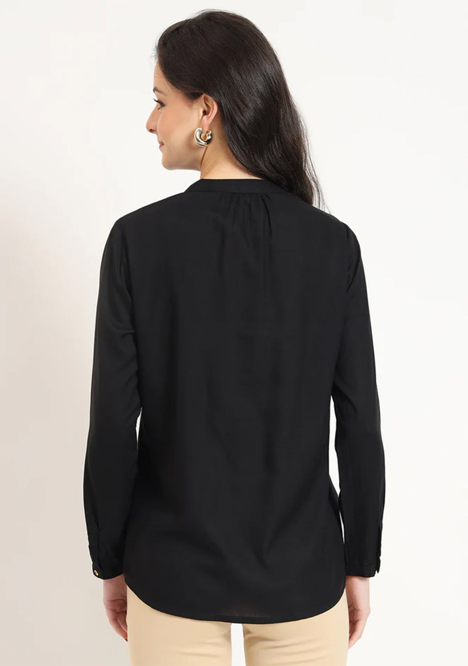 Black Solid Pintex Top