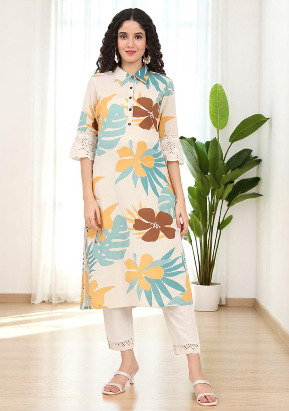 Mustard Teal Tropic Kurta