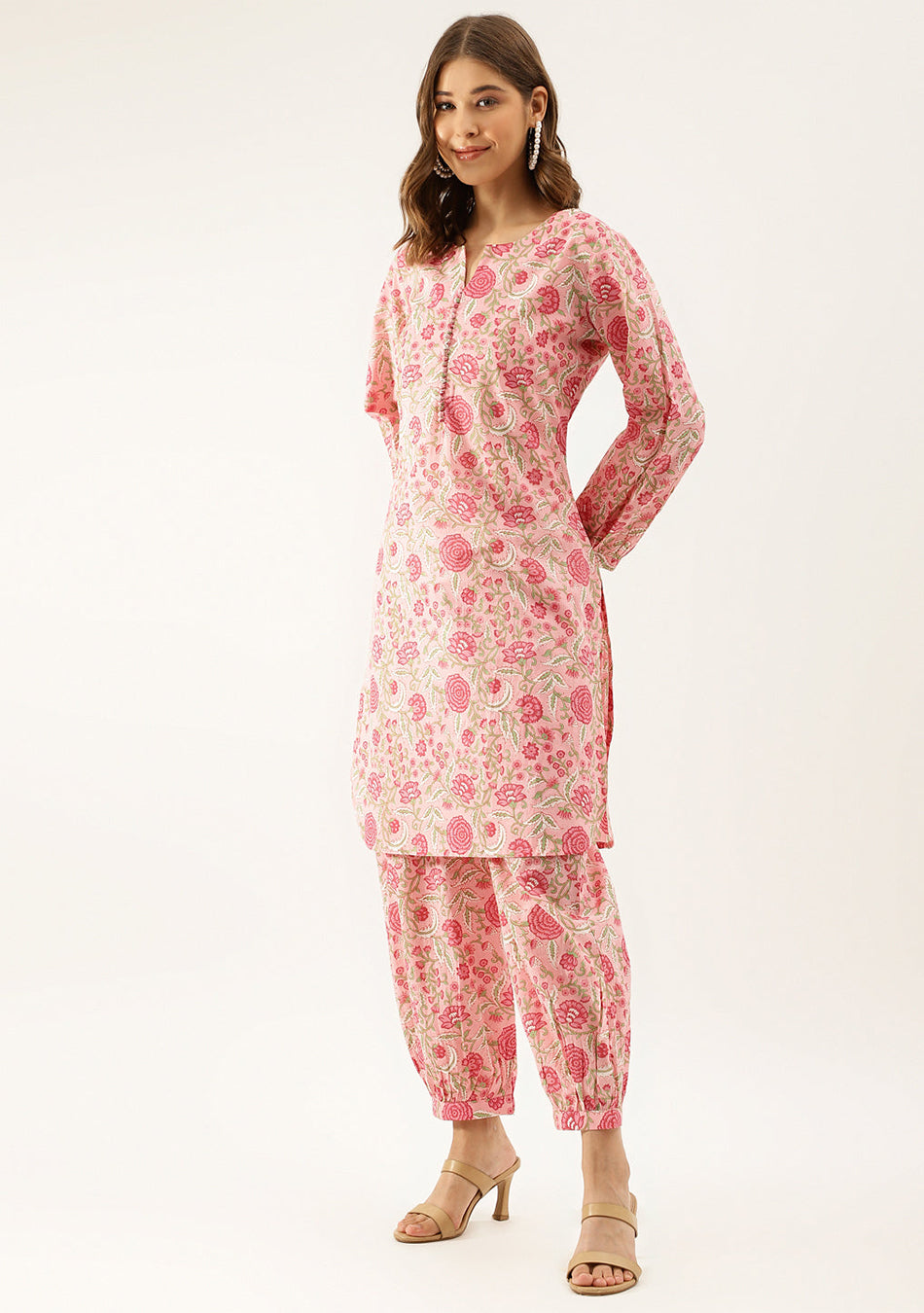 Pink Floral Print Cotton Co-ord set