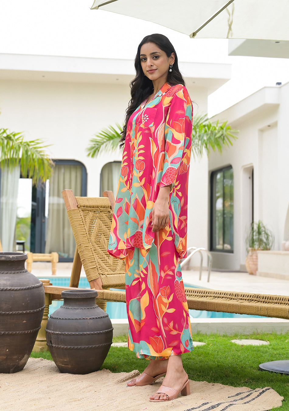 Pink Multi Digital Printed Muslin Co-ord set