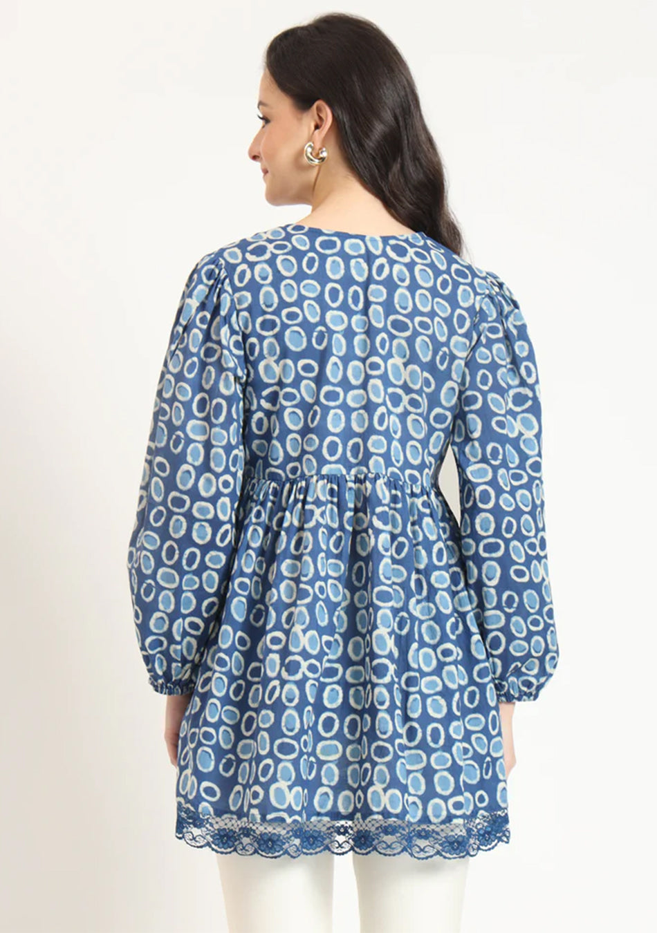 Blue Cotton V-Neck Top