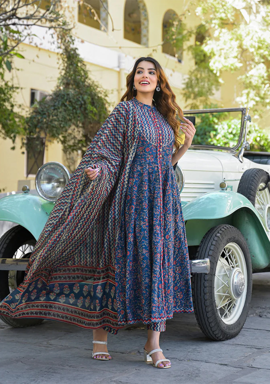 Multicolor Floral Print Cotton Fabric Kurta Pant With Dupatta