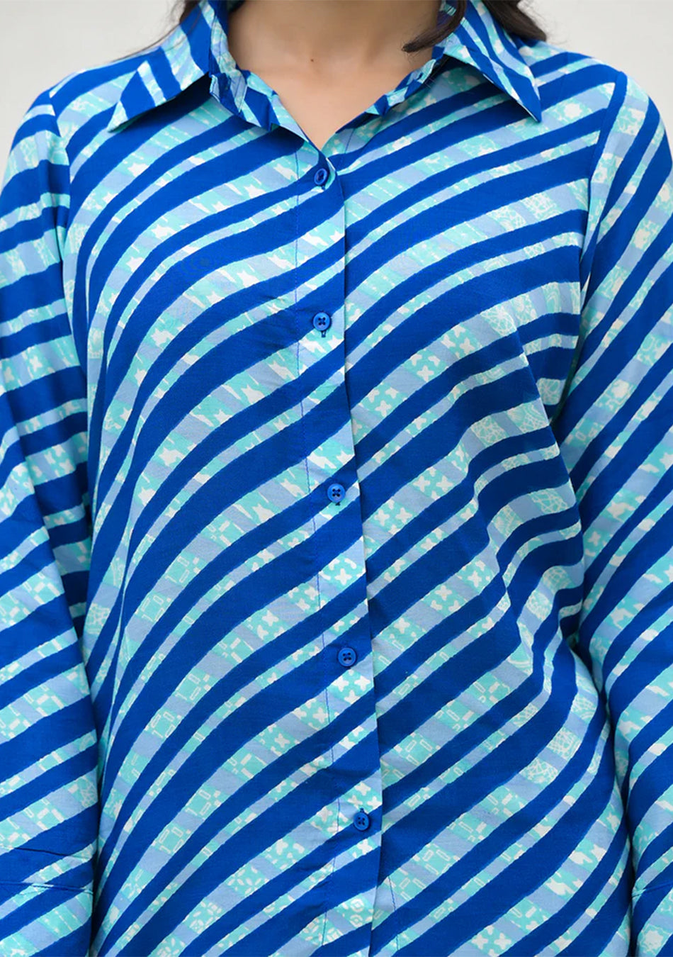 Blue Stripes Shirt With Trousers Co-Ords