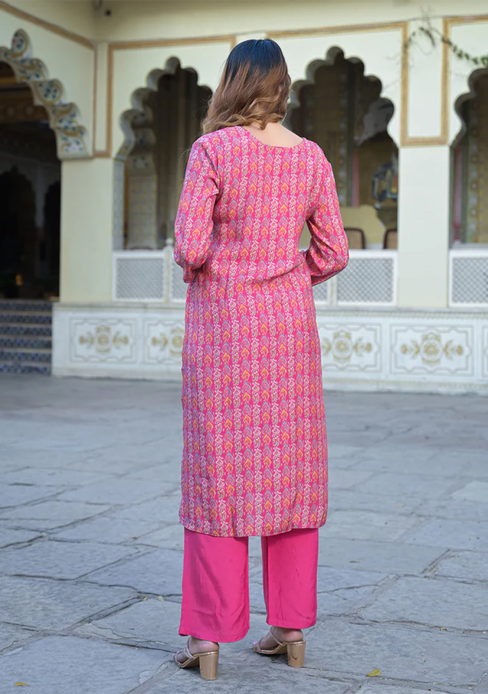 Pink Floral Printed Muslin Straight Kurta Pant with Dupatta