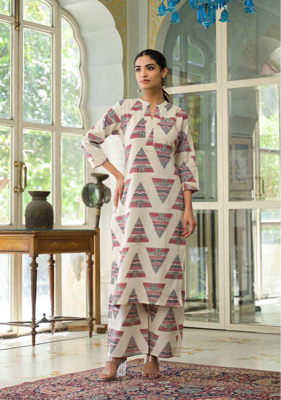Red Tribal Print Co-ord Set