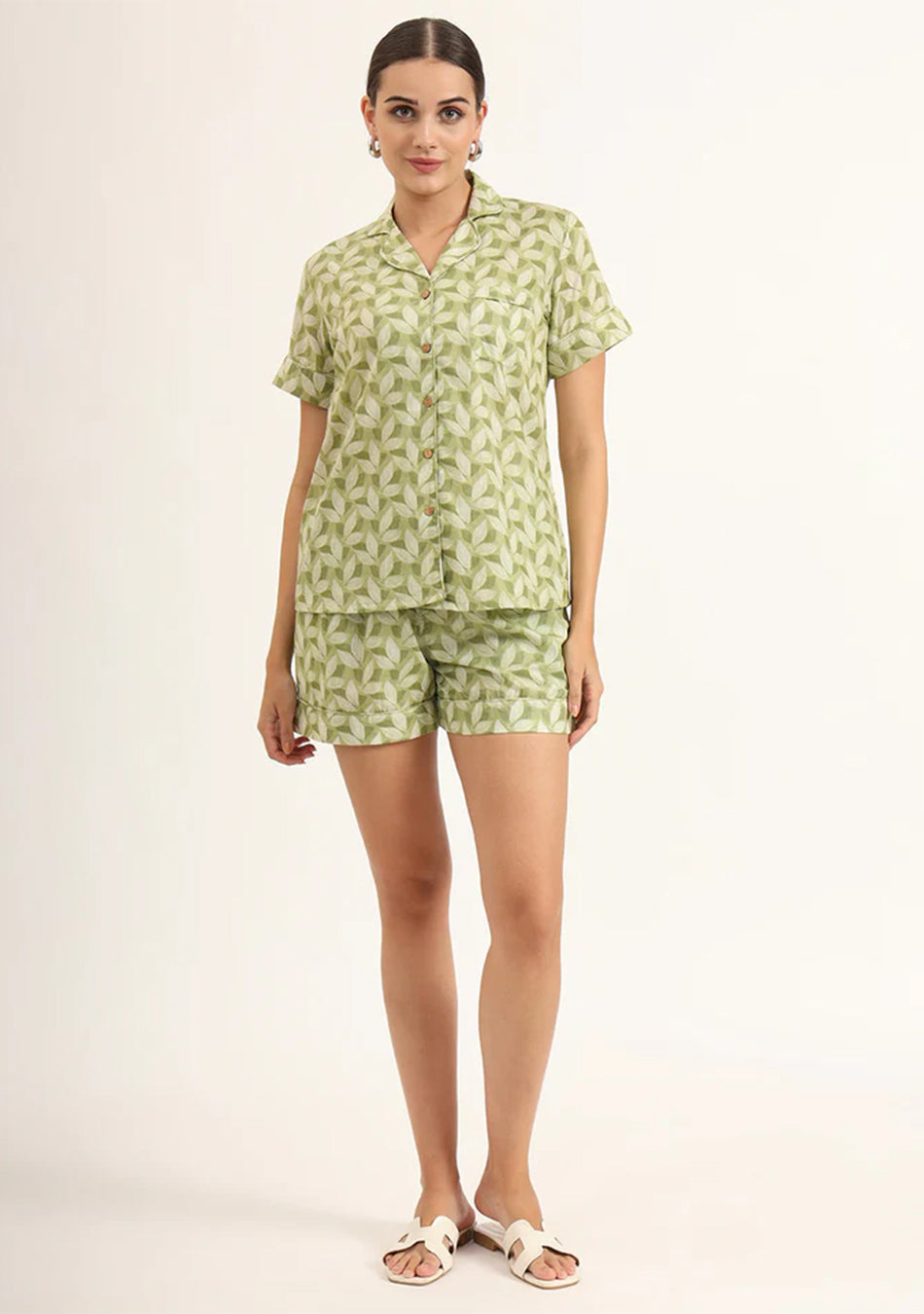 Green Printed Pure Cotton Regular Night Suit