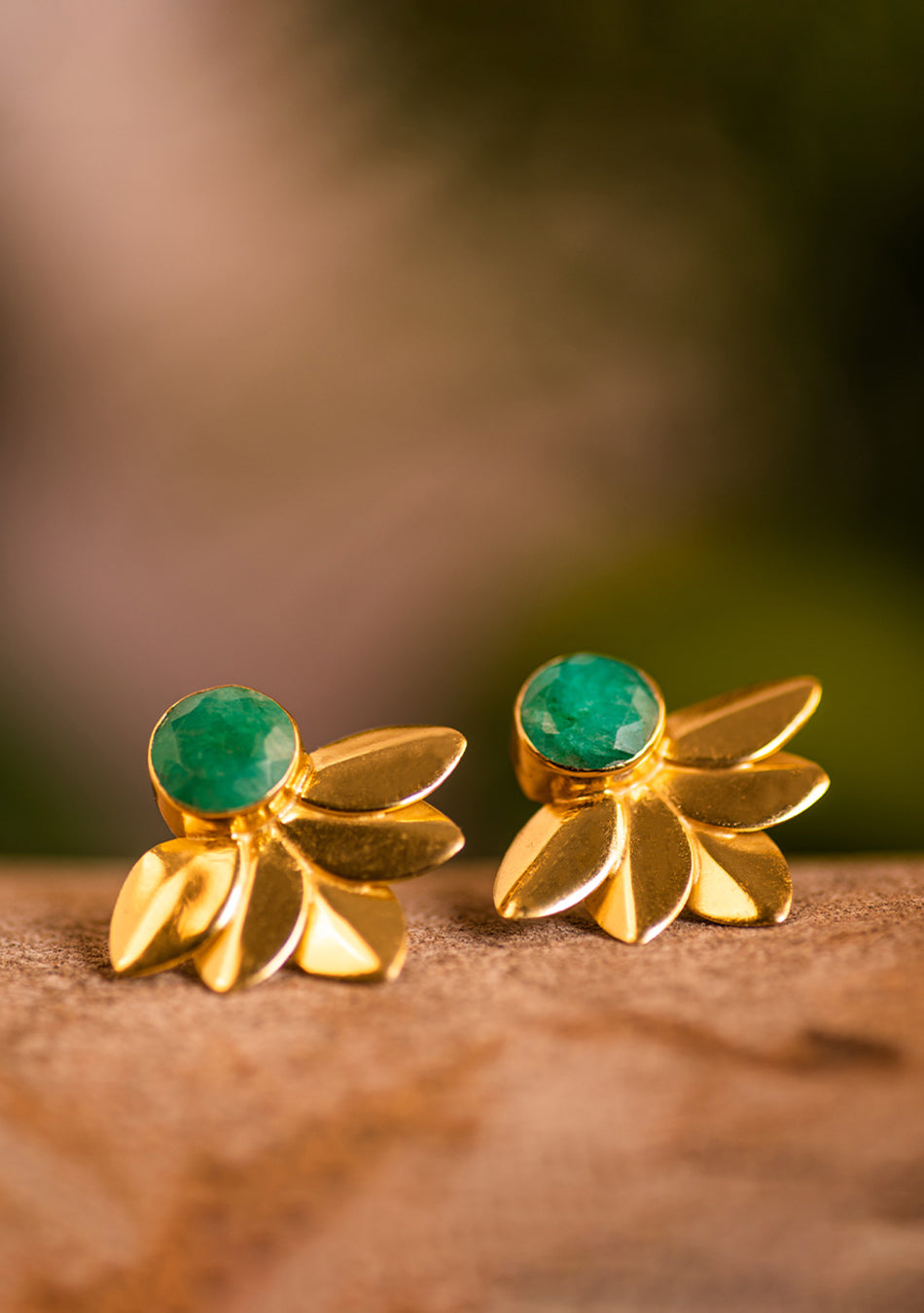 Emerald Leaf Silver-Gold Plated Earrings