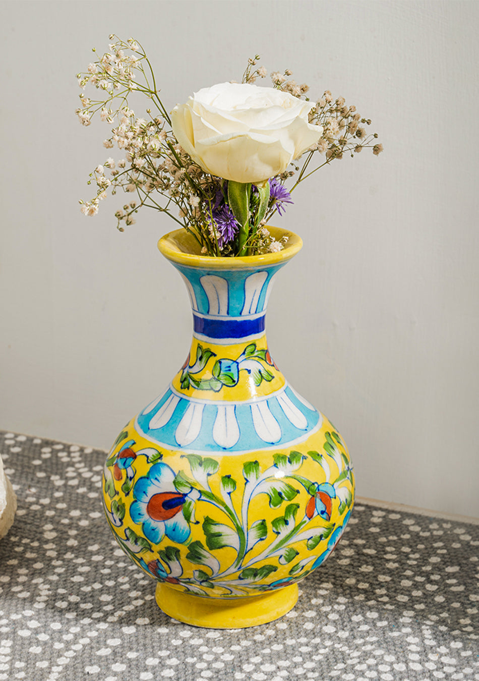 BLUE POTTERY YELLOW GENIE VASE