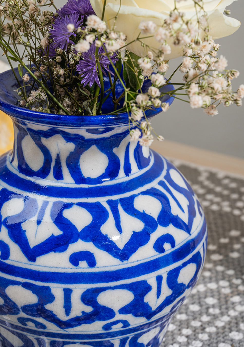 Blue Pottery White Matka Vase