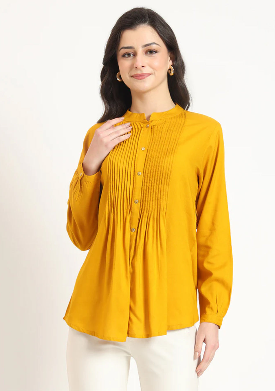 Mustard Solid Pintex Top