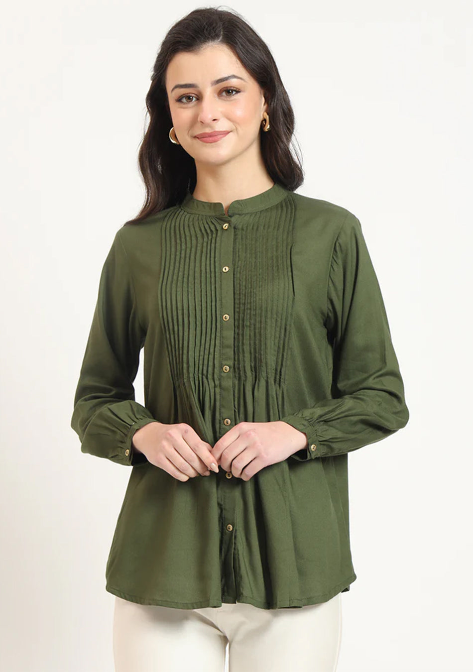 Olive Pintex Top