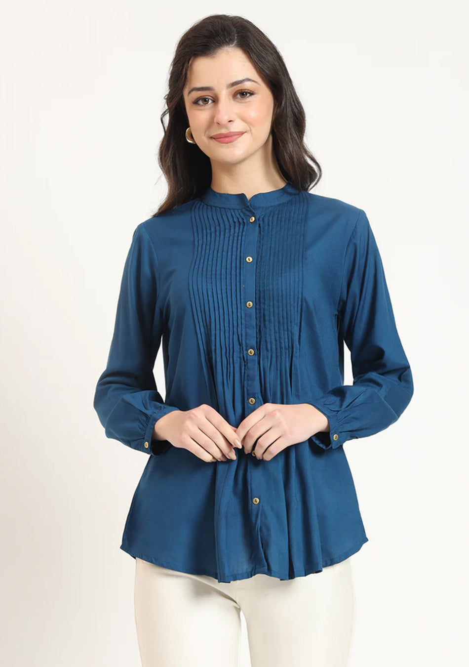 Aqua Blue Solid Pintex Top