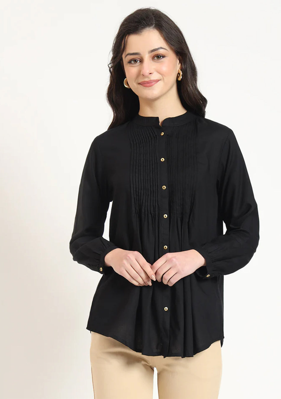 Black Solid Pintex Top