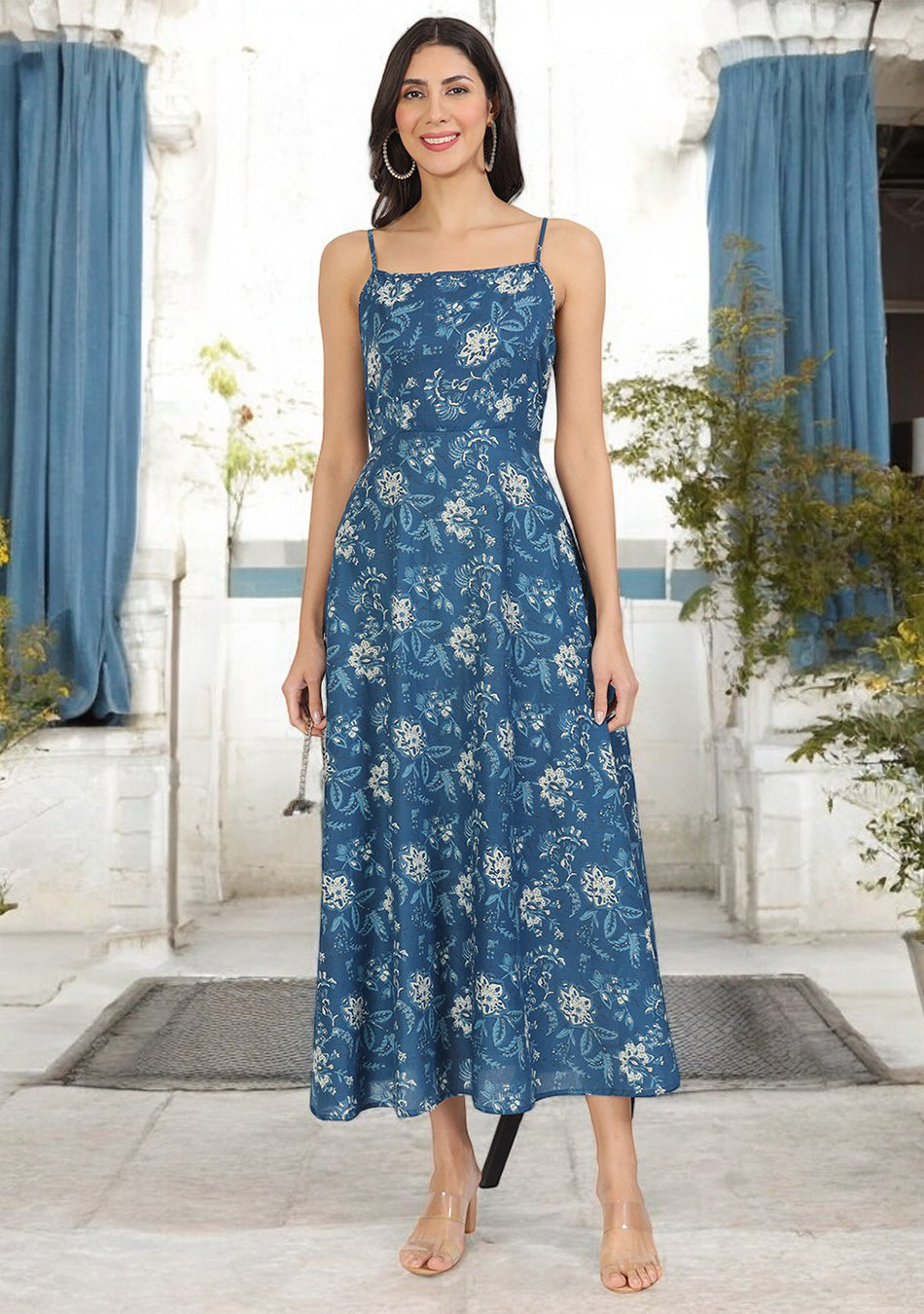 Indigo Blue Cotton Long Dress for Women