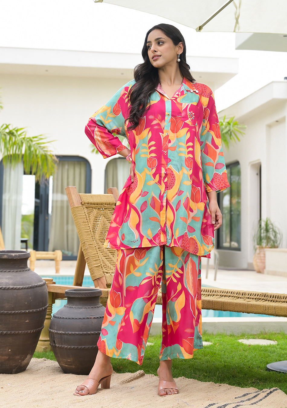 Pink Multi Digital Printed Muslin Co-ord set