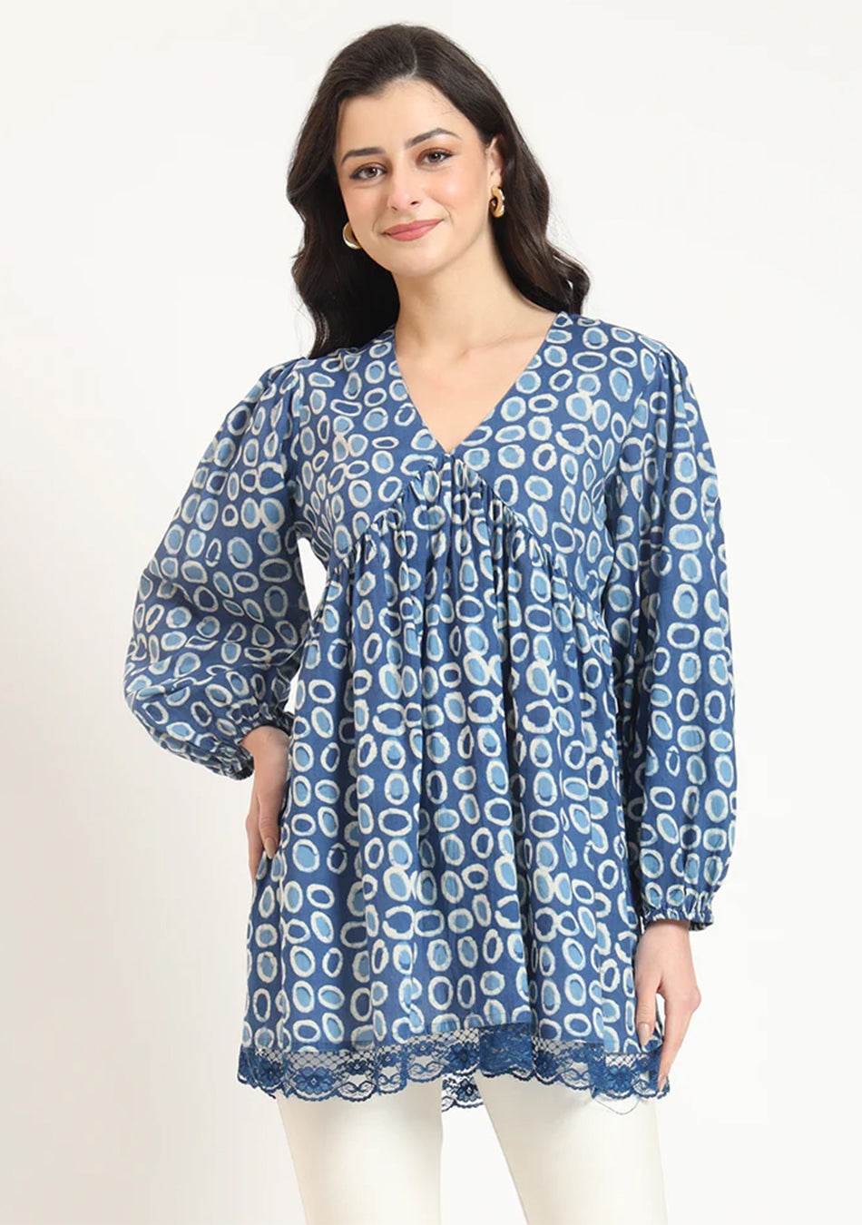 Blue Cotton V-Neck Top