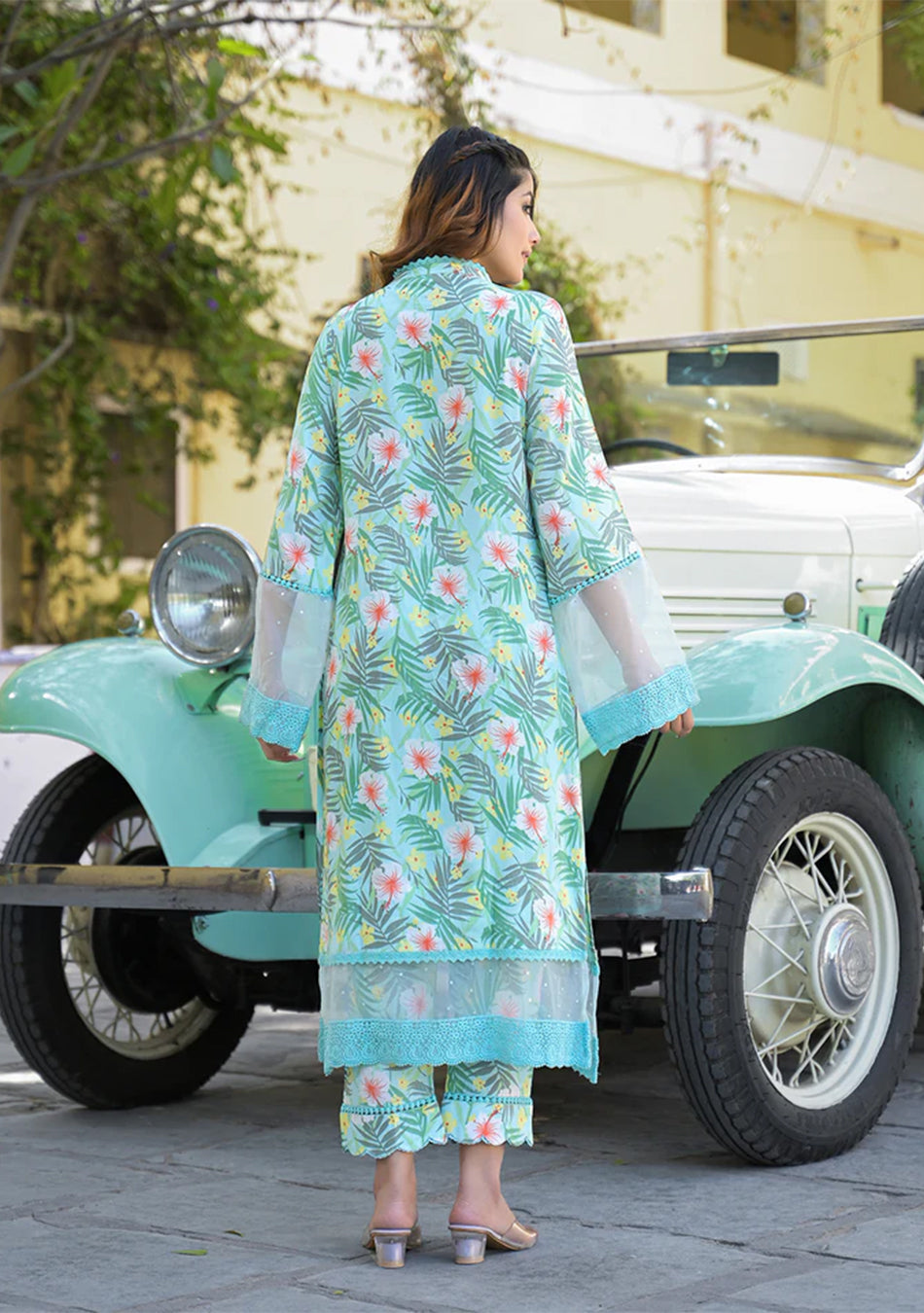 Seagreen Floral Printed Rayon Kurta Pant Set With Dupatta