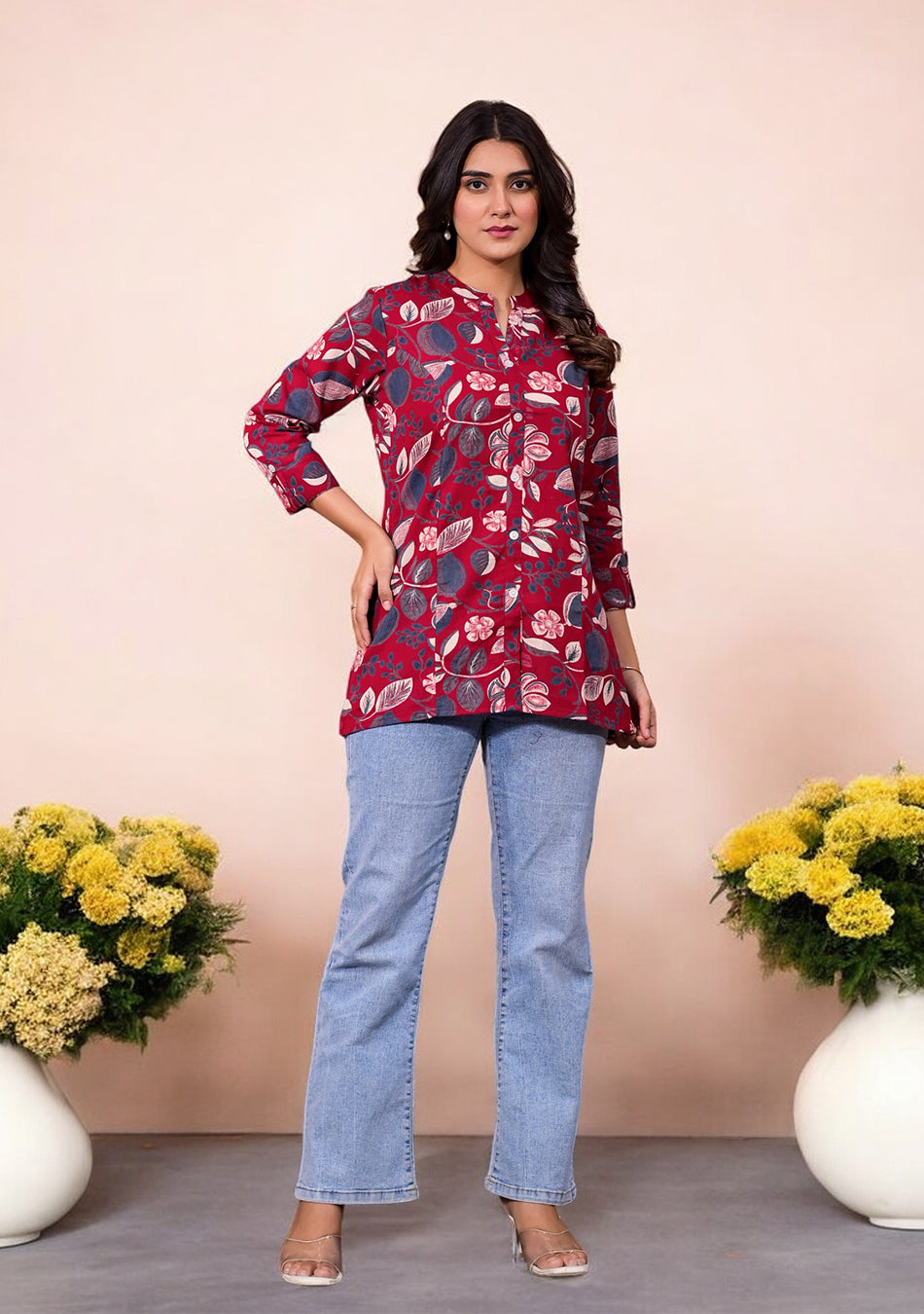 Crimson Blooms Casual Top