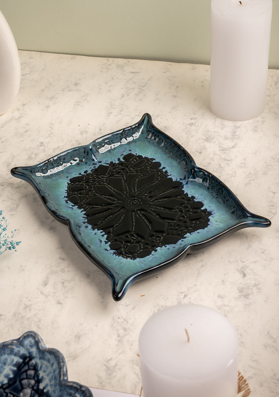 Mandala Blue Ceramic Platter