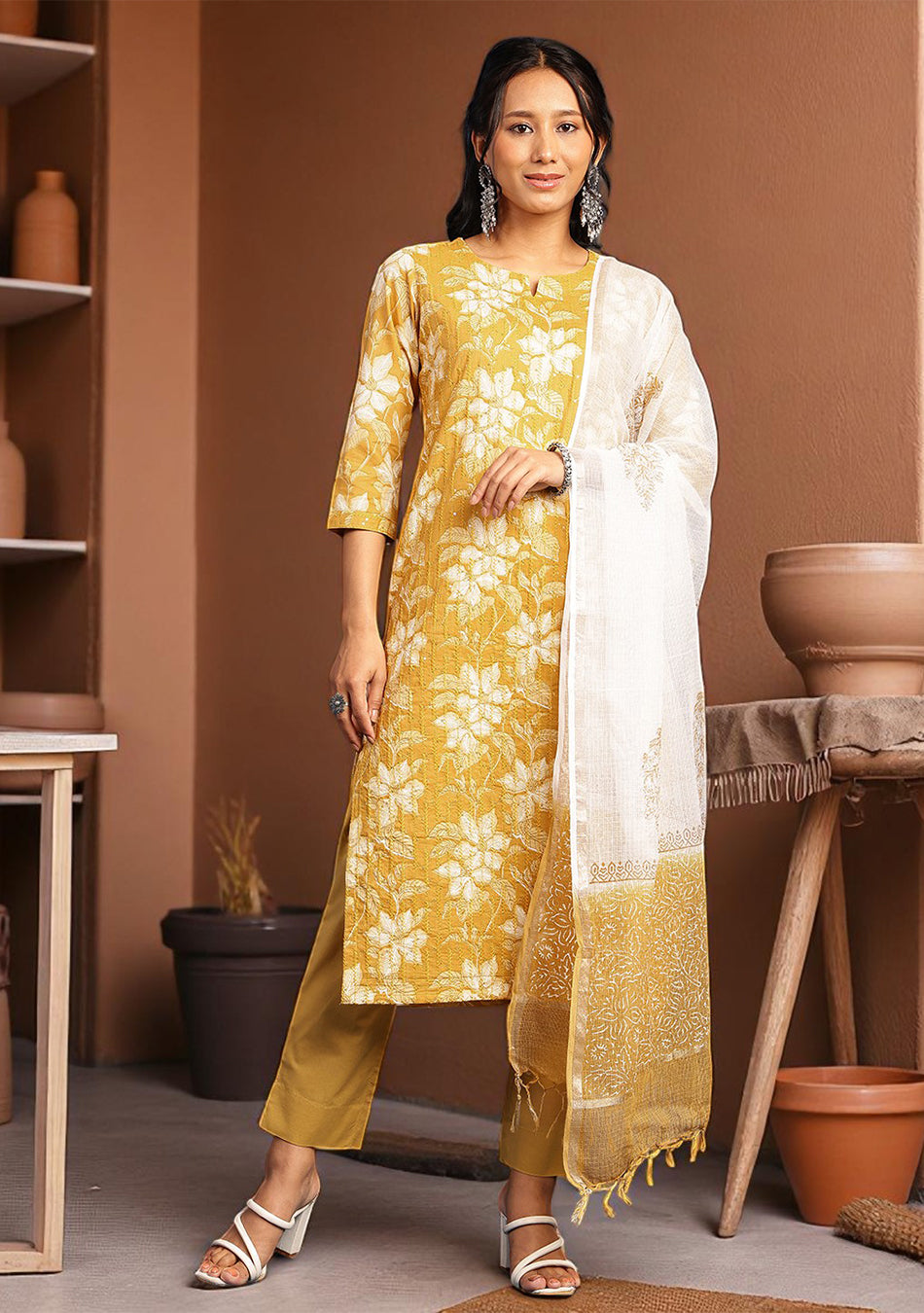 Golden Marigold SUIT SET WITH KOTA DUPATTA