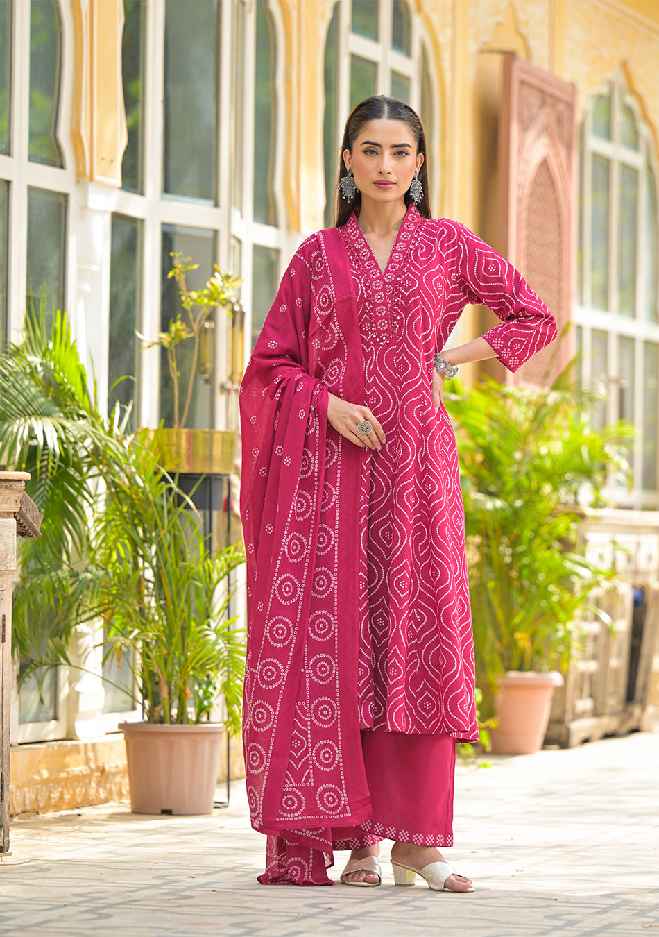 Vibrant Red Anarkali suit set