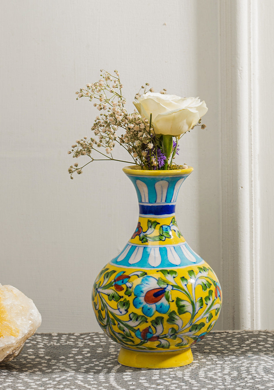 BLUE POTTERY YELLOW GENIE VASE
