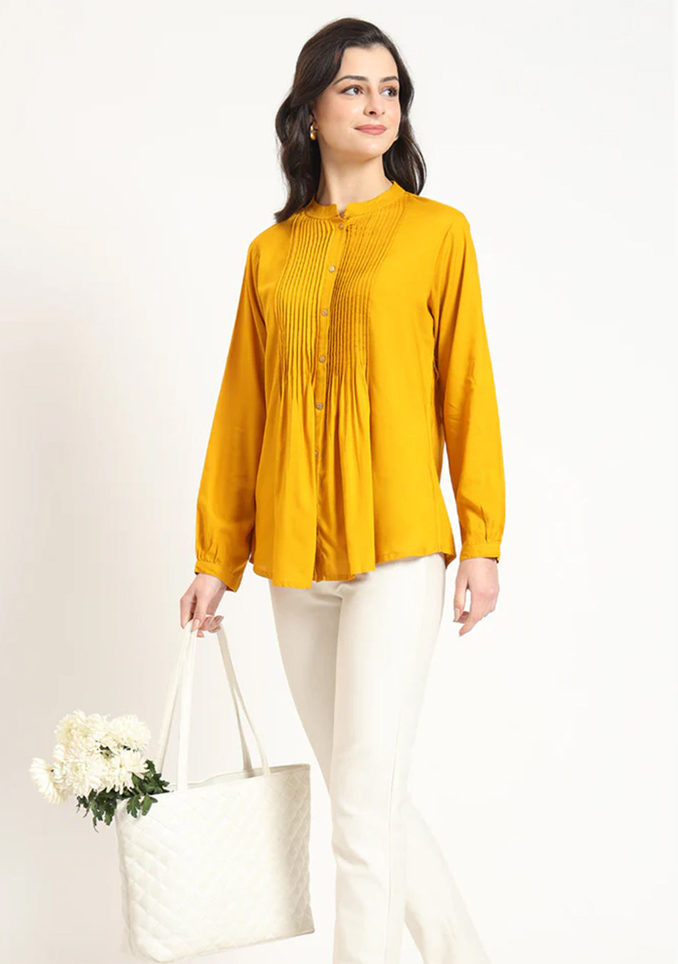Mustard Solid Pintex Top