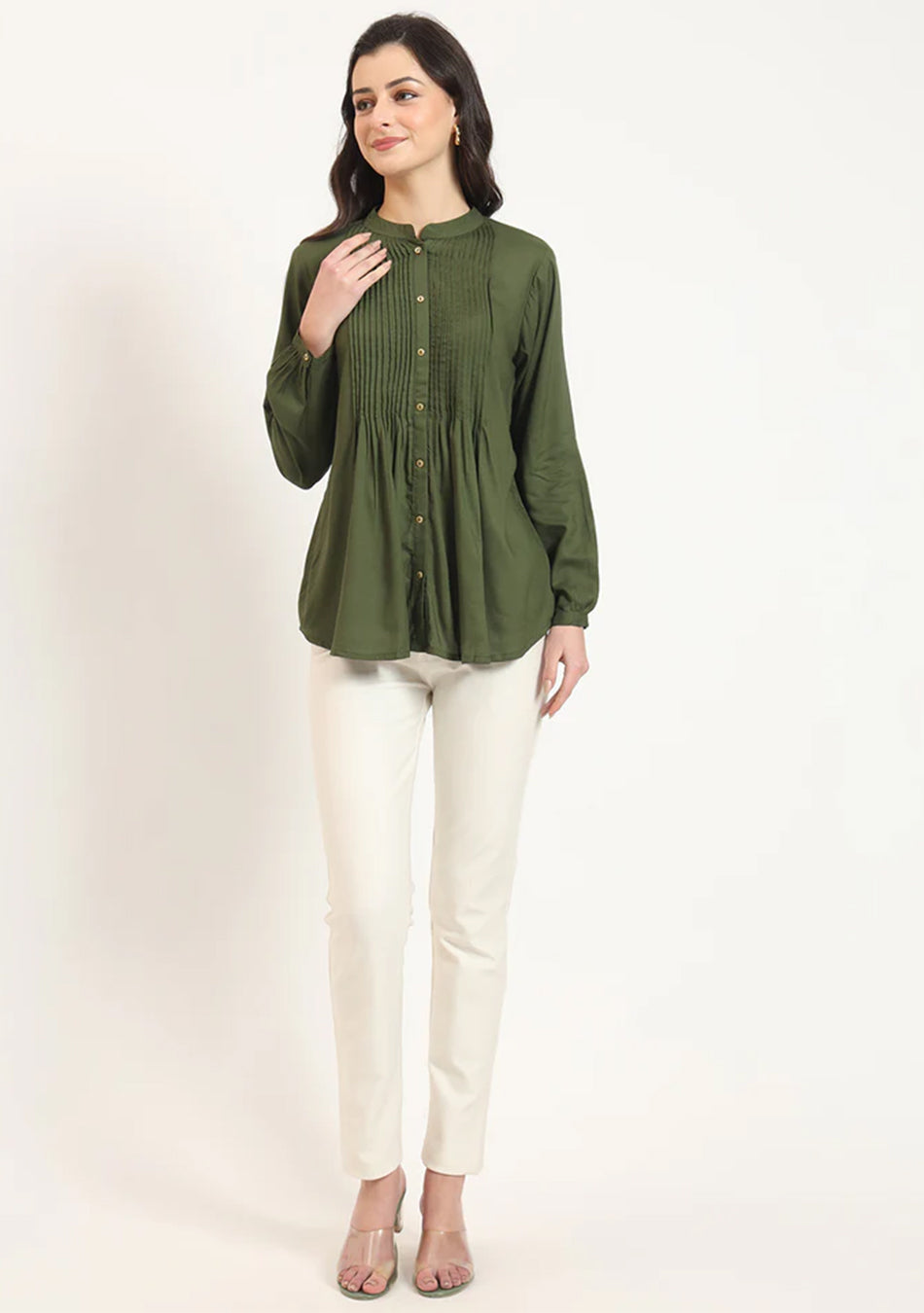 Olive Pintex Top