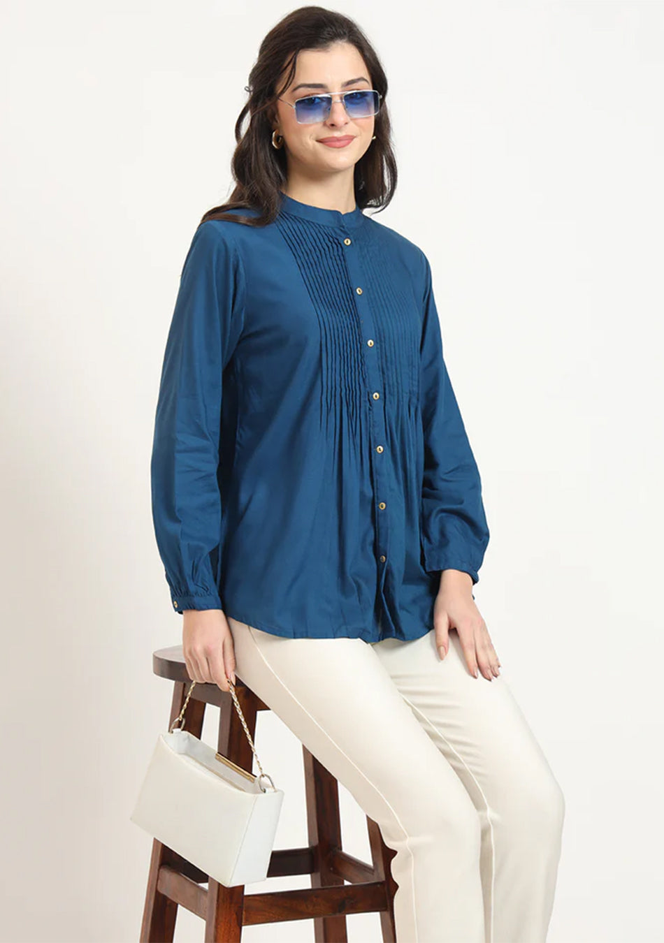 Aqua Blue Solid Pintex Top