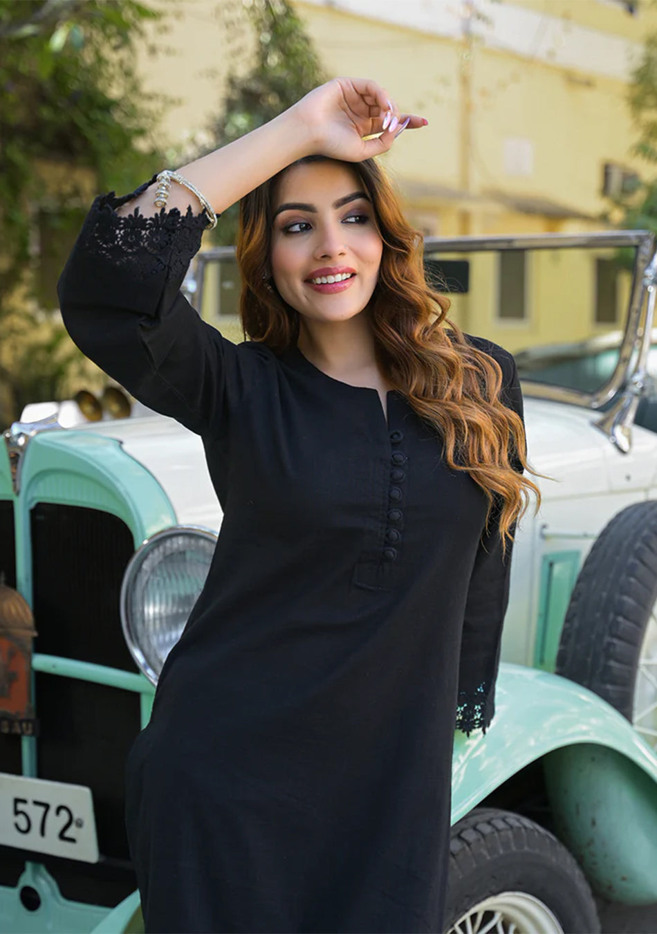 Black Solid Print Cotton Fabric Shirt Kurta with Trouser