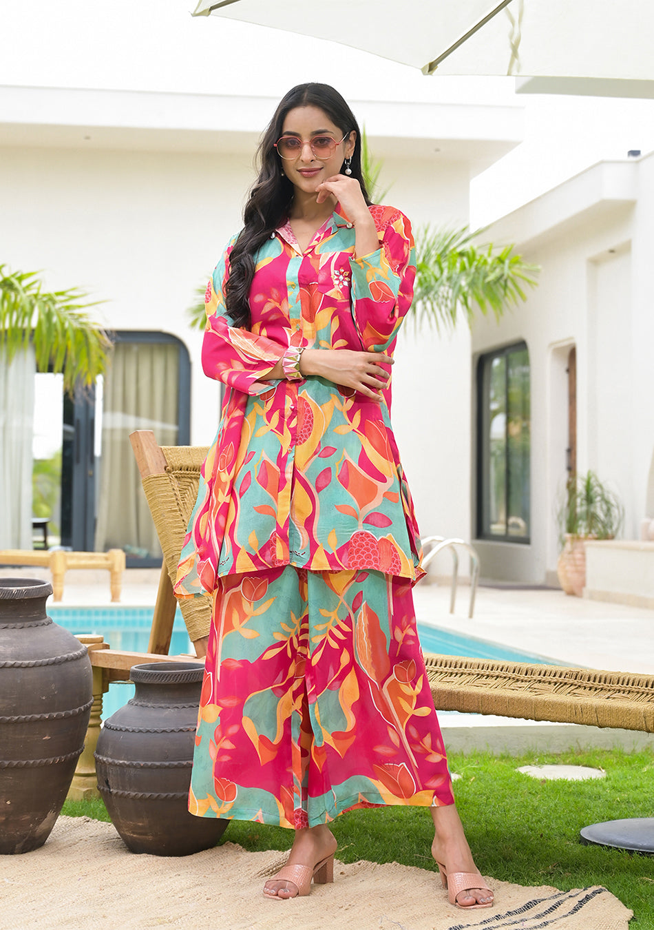 Pink Multi Digital Printed Muslin Co-ord set