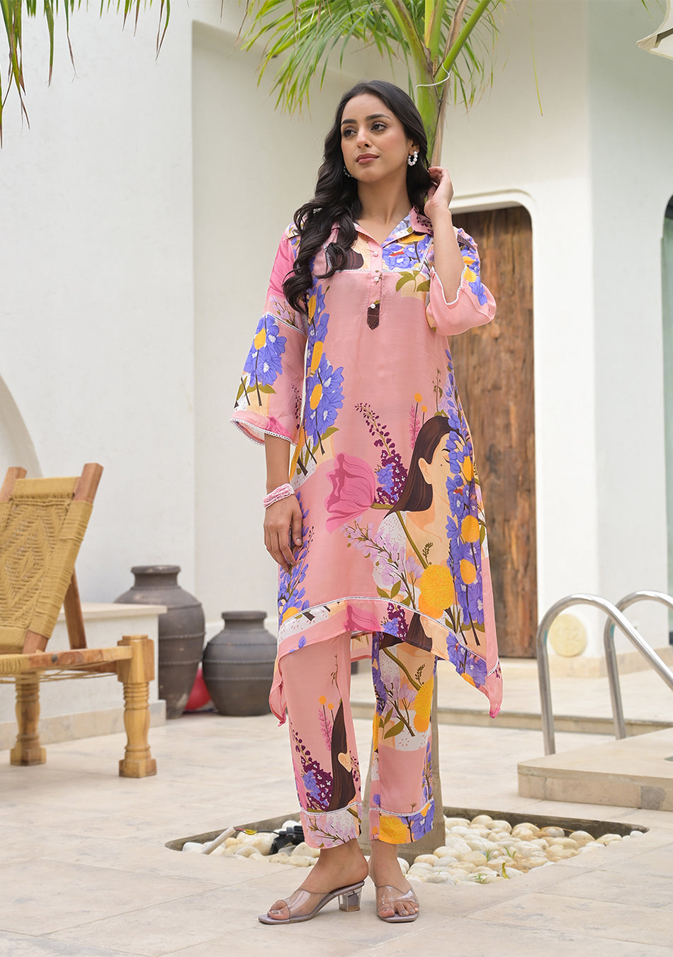 Baby Pink Digital Printed Muslin Co-ord set