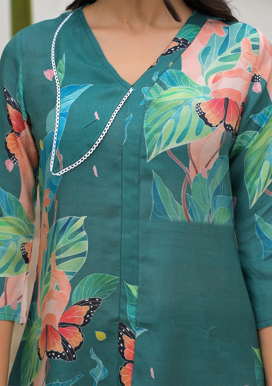 Dark Green Digital Printed Muslin Co-ord set