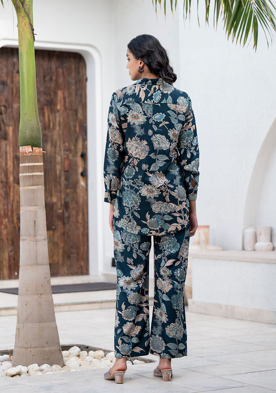 Bottle green Floral Printed Rayon Co-ord Set