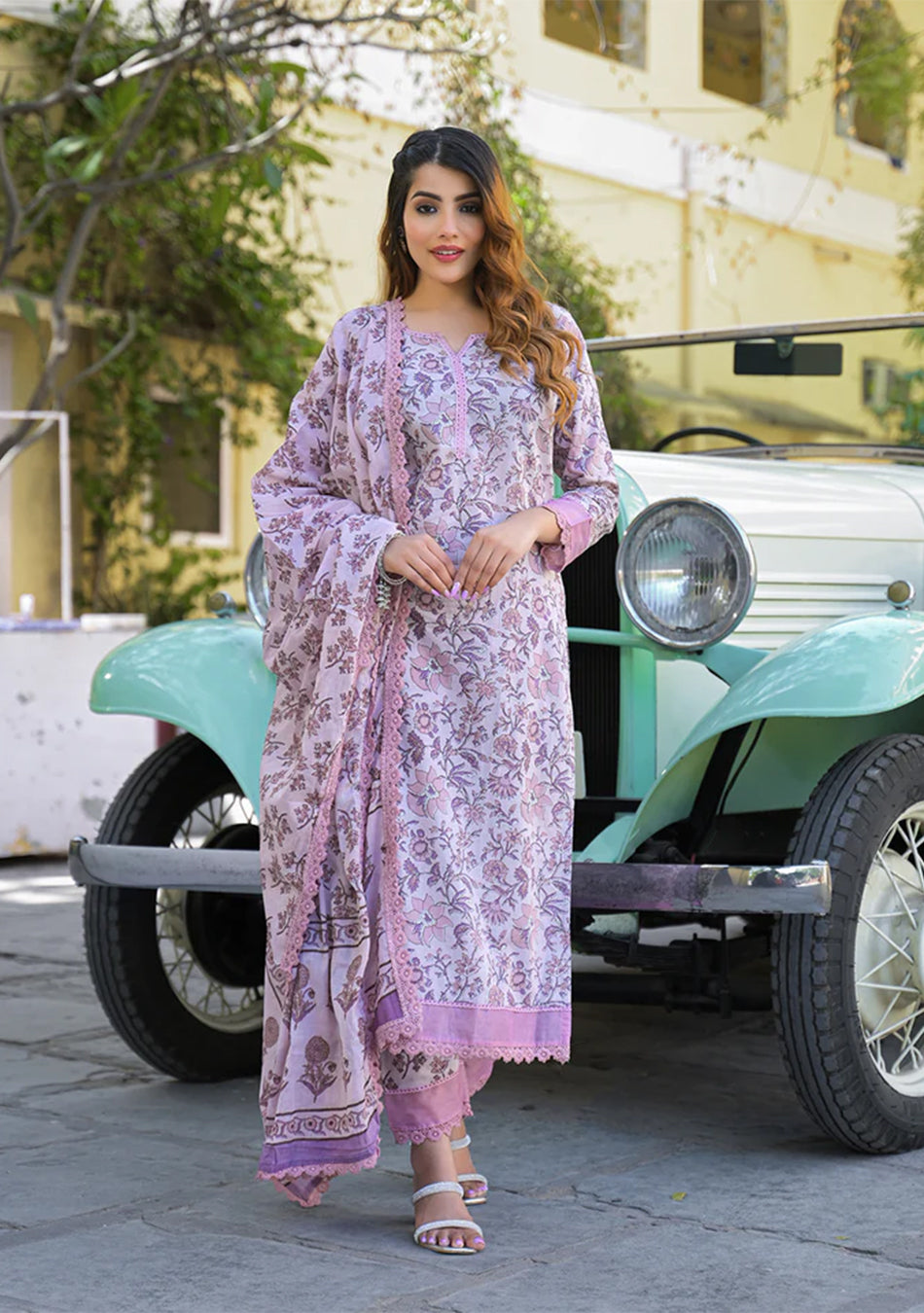 Light Purple Floral Printed kurta Pant with Dupatta