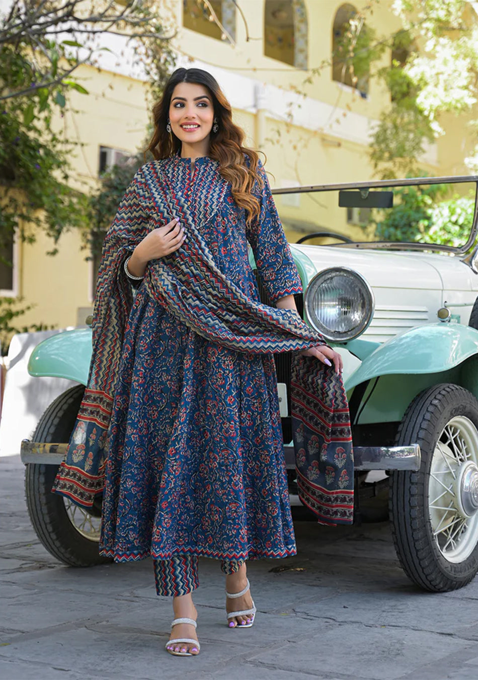 Multicolor Floral Print Cotton Fabric Kurta Pant With Dupatta