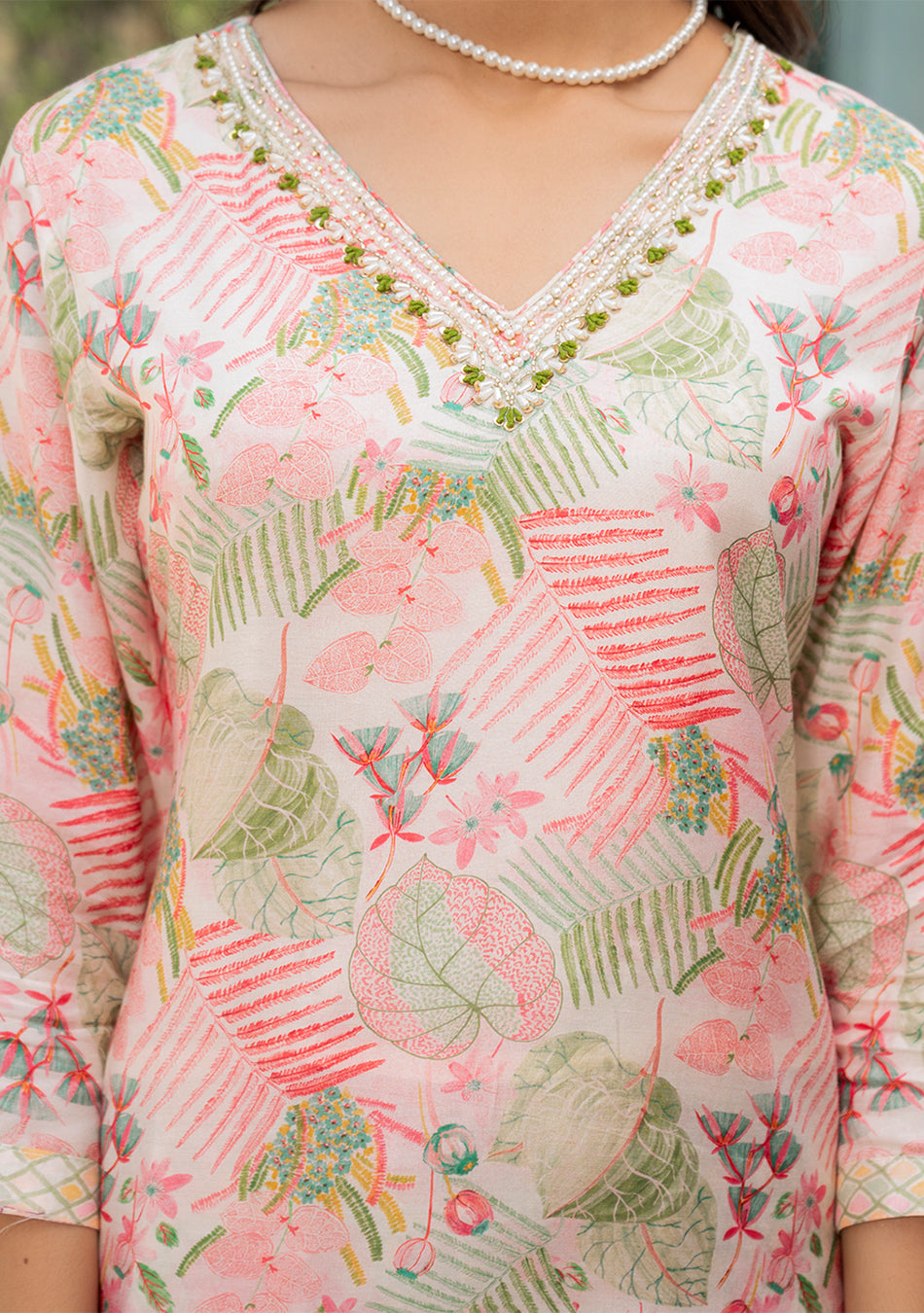 Cream Embroidered & Floral Print Muslin Kurta Set