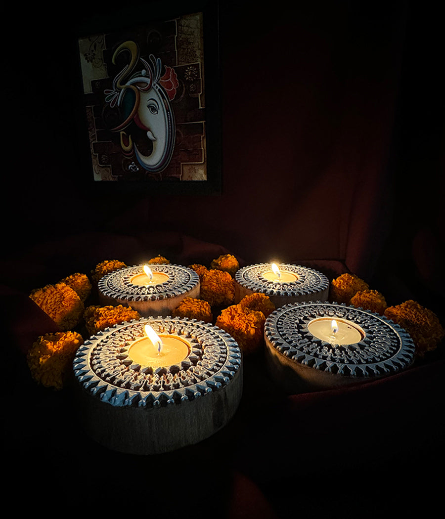 Wooden Devotion handcrafted Diya (Set of 4 Diyas)