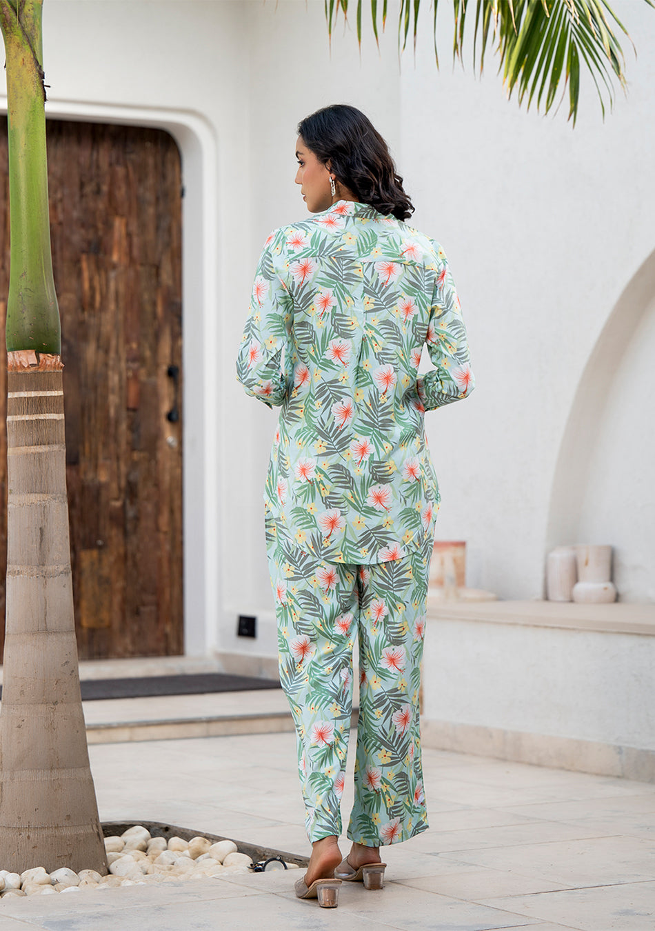 Sky Blue Floral Printed Rayon Co-ord Set