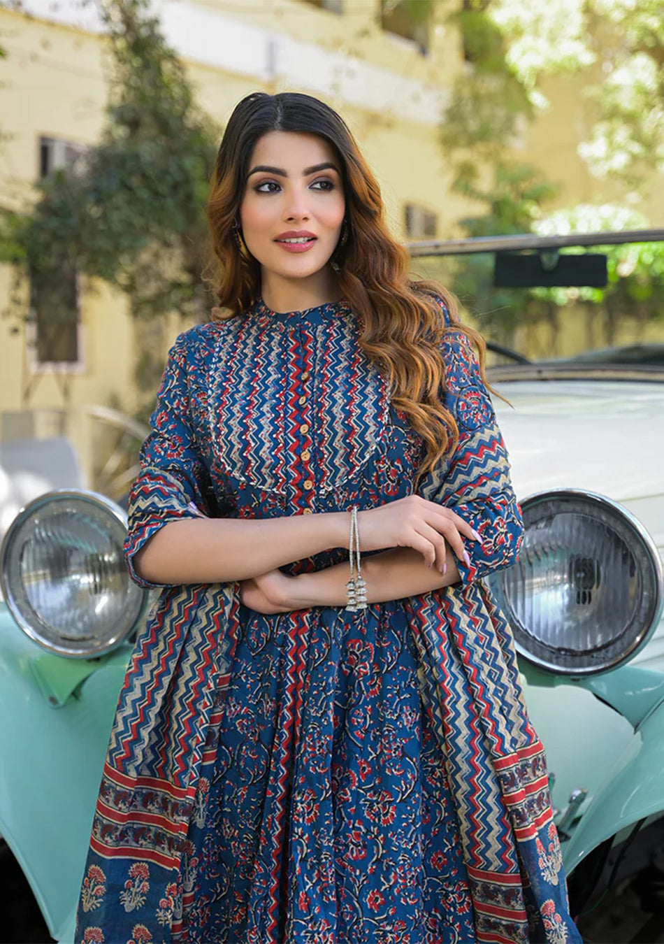Multicolor Floral Print Cotton Fabric Kurta Pant With Dupatta