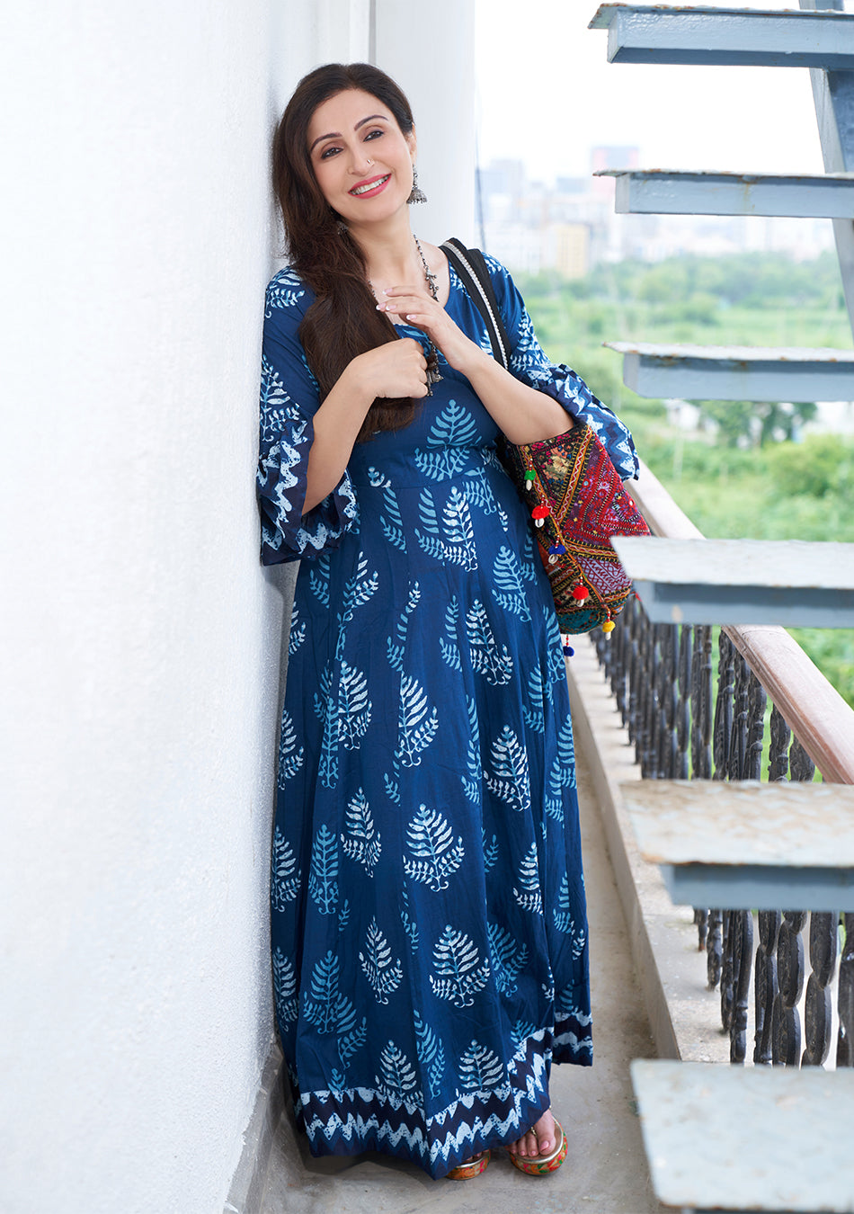 Indigo Elegance Long Cotton Anarkali